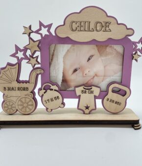 Cadre photo naissance rose en bois