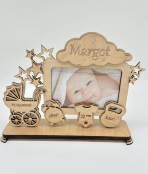 Cadre photo naissance beige en bois